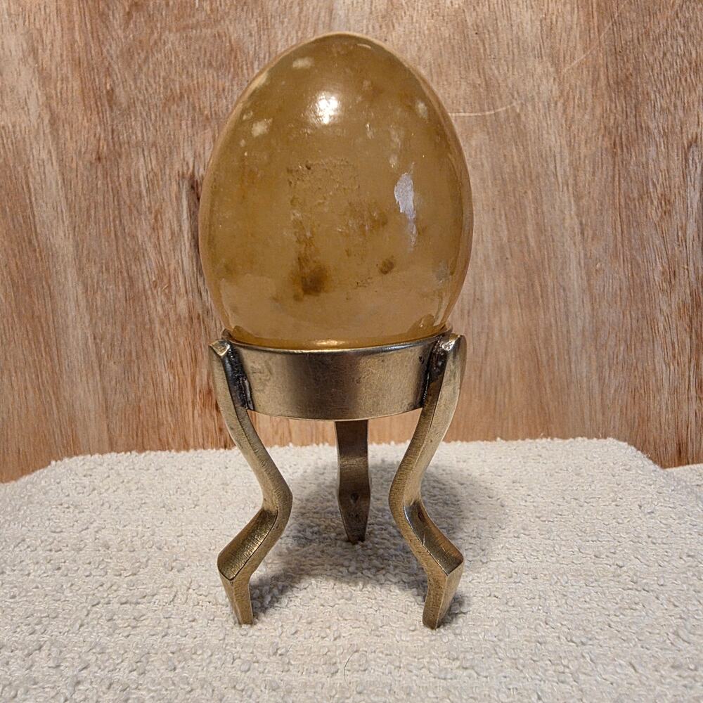 Vintage Marble Stone Egg on a solid Brass 3-legged duckfeet stand